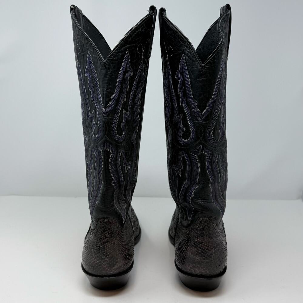 Panhandle Slim Western Boots Men's 8.5 B Black Brown Snakeskin Cowboy Boots - Picture 6 of 15